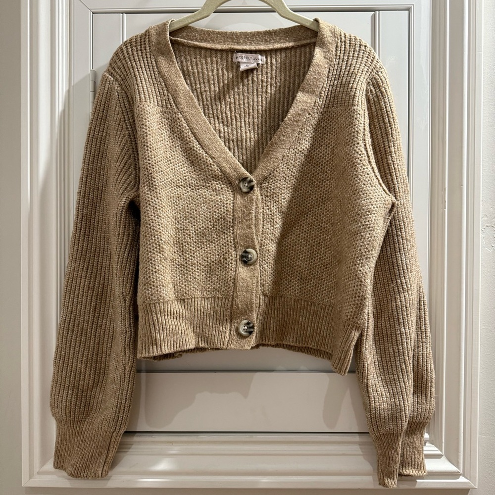 Sincerely Jules Tan Cardigan Sweater V-Neck Relaxed Fit - Size XL